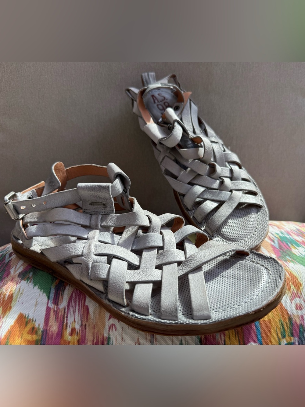 A.S.98 Ralston Women's Woven Leather Fisherman Sandals - Light Gray Size 37 NWOT